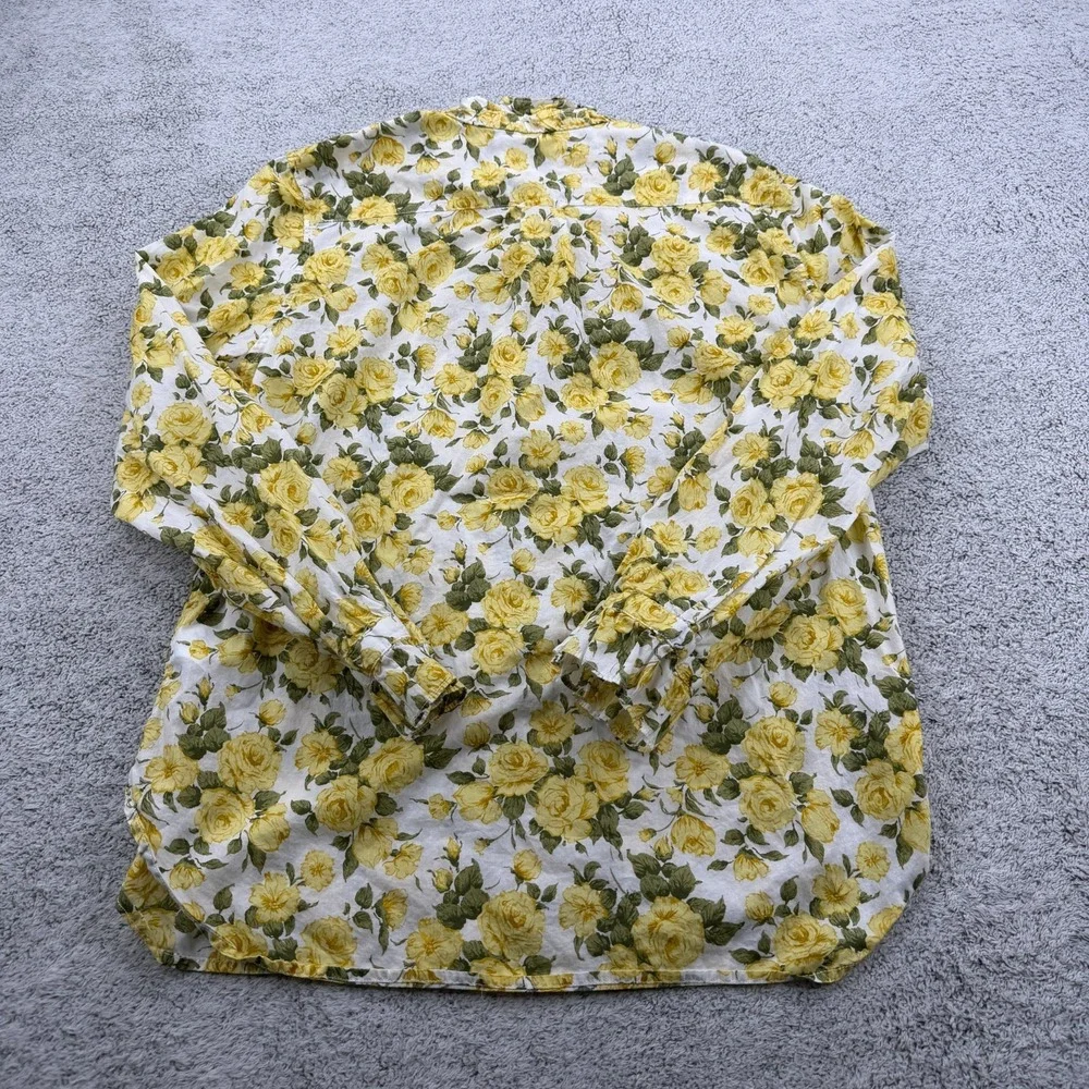 J Crew Liberty Carline Rose Shirt Womens 10 Yellow Floral Ruffle Trim Button Up